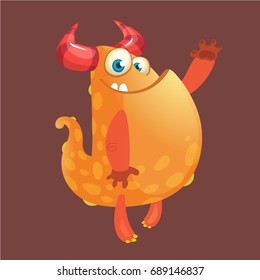 Cute orange fat cartoon monster blob. Vector illustration. Halloween design for logo, print or sticker