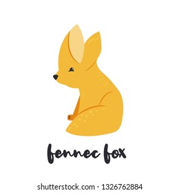 Cute orange fennec fox on white background. Animal character. African inhabitant
