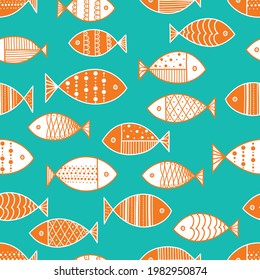 Pescado de naranja. Niños de fondo. Patrón sin foco. Se puede utilizar en la industria textil, el papel, el fondo, la reserva de recortes.
