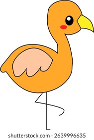 Cute Orange Flamingo Cartoon Standing on One Leg – Fun Vector Animal Illustration for Kids, Learning Materials, and Decorative Projects