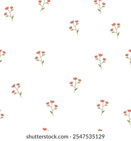 Cute orange flowers on white background. Seamless floral pattern.