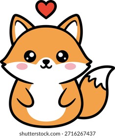A cute orange fox character with a red heart in a flat kawaii style. Perfect for children stickers, nursery decor, Valentine cards, and printable school materials.
