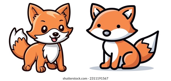 Cute orange fox image portfolio vector illustration