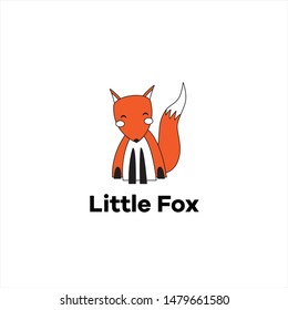 Cute orange fox kid logo. Isolated hand-drawn happy animal child clip art. Flat outline stylized illustration on a white background. Logotype, t-shirt, and postcard design for a toy company