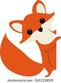 Cute Orange Fox Peeking Cartoon hand drawn