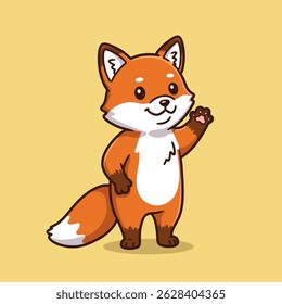 
A cute, orange fox waves hello with a paw.