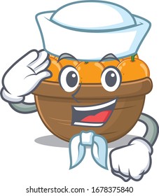 Cute orange fruit basket Sailor cartoon character wearing white hat