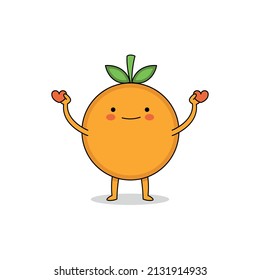 Cute orange fruit cartoon character spreading love