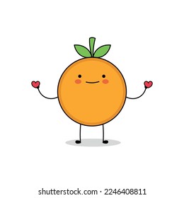 Cute orange fruit cartoon character spreading love