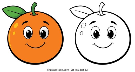 Desenho Animado De Fruta Laranja Fofo Personagem De Coloração Livro Ilustração Vetor. Página de cores de frutas imprimível