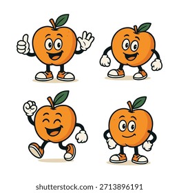 Cute Orange Fruit Cartoon Character Mascot Set