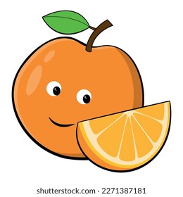 Cute orange fruit cartoon with face vector illustration
