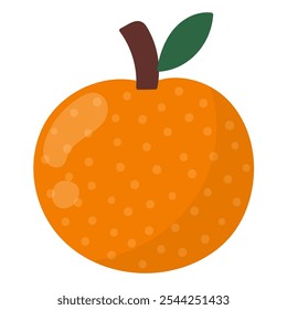 Cute orange fruit in cartoon style on white background. Healthy food isolated element. Vector illustration