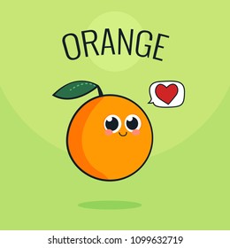 Cute Orange Fruit Character. Cartoon vintage vector illustration. Raw vegan concept