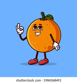 Cute Orange fruit character with cool emoji and show gesture OK. Fruit character icon concept isolated. Emoji Sticker. flat cartoon style Vector