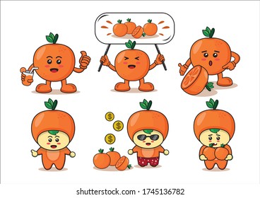Cute orange fruit character design. Cartoon fruit illustration design
