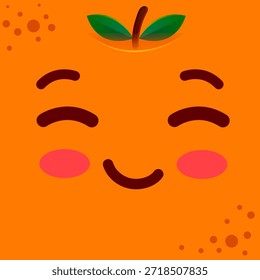 Cute Orange Fruit Character Face Square Background Illustration