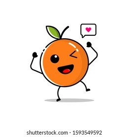 Cute orange fruit character icon with a flat design style