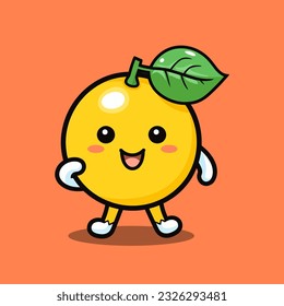 Cute orange fruit character mascot design vector illustration