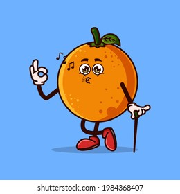 Cute Orange fruit character okay gesture and whistle. Fruit character icon concept isolated. flat cartoon style Premium Vector