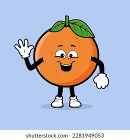 Cute orange fruit character with say hello expression vector