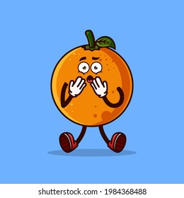 Cute Orange fruit character shocked. Fruit character icon concept isolated. Emoji Sticker. flat cartoon style Vector