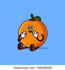 Cute Orange fruit character sitting and crying. Fruit character icon concept isolated. flat cartoon style Premium Vector