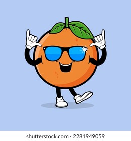 Cute orange fruit character with stylish expression vector