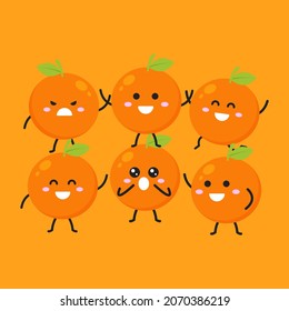 cute orange fruit character vector