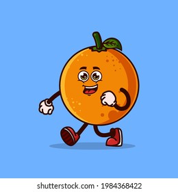 Cute Orange fruit character walking with happy face. Fruit character icon concept isolated. flat cartoon style Premium Vector