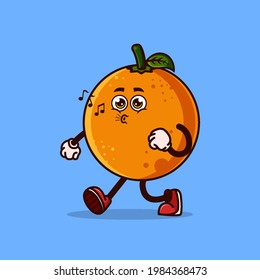 Cara de fruta naranja dulce caminando con cara feliz. Icono de carácter de fruta aislado. estilo de dibujos animados planos Vector Premium