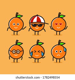 Cute orange fruit emoticons Character