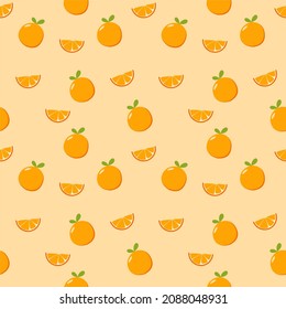 Cute orange fruit illustration on an orange background. seamless pattern. can be used for background, wrapping paper, fabric pattern, book cover, bed cover.