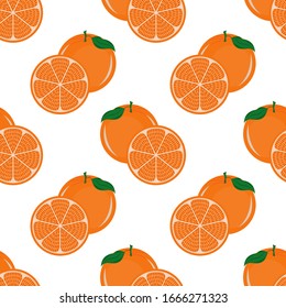 Cute orange fruit seamless pattern with white background.