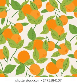 Cute orange fruits pattern background vector. Citrus illustration design for for print, wrapping paper, tablecloth, textile, fabric, cover