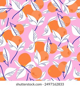 Cute orange fruits pattern background vector. Citrus illustration design for for print, wrapping paper, tablecloth, textile, fabric, cover