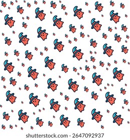 Cute orange ghost wearing a blue witch hat pattern