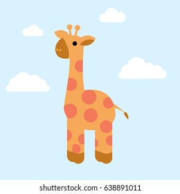 Cute orange giraffe in simple flat style. Cartoon image