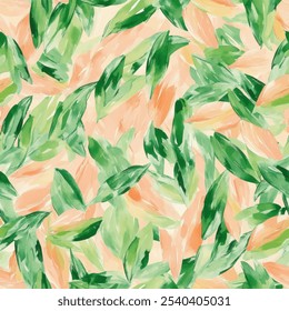 Cute orange and green leave seamless watercolor pattern watercolor background. Flower vector illustration. Watercolor print in rustic vintage style, textile or wallpapers.