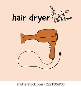 cute orange hair dryer hand drawn illustration