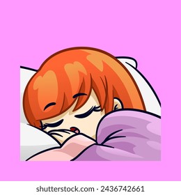 cute orange haired girl sleep emotes sticker cartoon vector illsutration