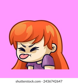 cute orange haired girl sticking out tongue teasing emotes sticker cartoon vector illsutration