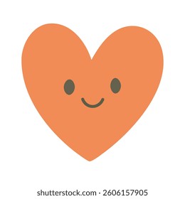 Cute orange heart with smiling cartoon face in soft pastel flat style