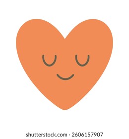 Cute orange heart with smiling cartoon face in soft pastel flat style