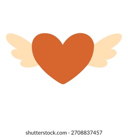 Corazón naranja lindo con alas suaves, ilustración plana simple perfecta para tarjetas románticas y decoración dulce.