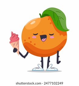 Lindo naranja con helado Vector personaje de dibujos animados aislado en un fondo blanco.