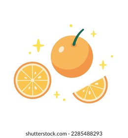 Ilustración de color naranja puro. Ilustración de icono de dibujos animados a mano. Frutos naranjas al estilo de doodle. Aislado sobre fondo blanco. Diseño plano