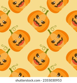 Cute Orange Jack-O-Lantern Halloween Pumpkins Seamless Pattern