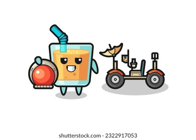 the cute orange juice as astronaut with a lunar rover , cute style design for t shirt, sticker, logo element