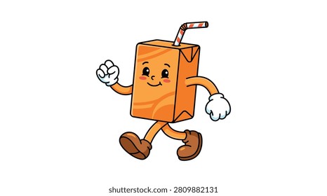 Cute Orange Juice Carton Character Walking Cartoon Mascot Vector